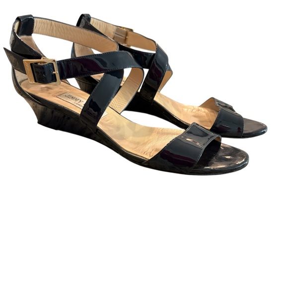 Jimmy Choo London Navy Blue Mini Wedge Sandals - Picture 1 of 12